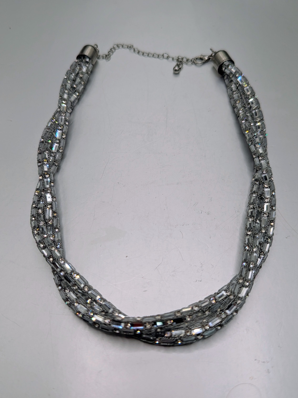 Silver Crystal Multi-Strand Twist Necklace